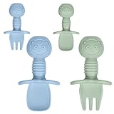 Vicloon Babylöffel, 4 Stück Baby Fütterlöffel aus Extra Weich Silikon, BPA Frei Baby Gabel und...