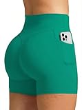 Olmlmt Biker-Shorts für Damen, mit Taschen, hohe Taille, Bauchkontrolle, Po, Lifting, Workout,...