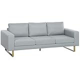 HOMCOM 3 Sitzer Sofa Dreisitzer Stoffsofa mit Kissen Armlehne Leinenoptik für Schlafzimmer 200 x 82...