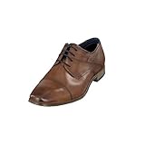 bugatti Business Halbschuh aus echtem Glattleder, Derby mit Querkappe und geprägtem Schaft, Cognac,...