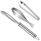 SelfTek Fischschupper Fischgrätenpinzette Set - 3 Stück Fischentschupper Grätenzange für Fisch,...