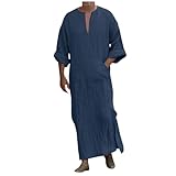 Herren Nachthemd Kurzarm Kaftan Herren Baumwolle Cotton Robes V-Ausschnitt Nachtwäsche Mit Taschen...