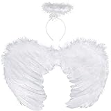 YeahBoom Engelsflügel Weiß ,Engel Kostüm Damen mit Heiligenschein ,Engel Flügel ,Kostüm Engel...