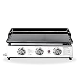 Justus Gas-Plancha Grilleau 3, Tisch-Gas-Grill mit Grillwanne aus emailliertem Stahl, 3 Grillzonen...