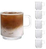 D.M DESIGN·MASTER [6-Stück,350ML - Vertikale Streifen Design Gläser. Kaffeeglas/Teeglas, Hält...