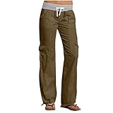 KHIRVWL Cargohose Damen Lang, Baggy Hosen High Waist Einfarbig Hosen Casual Wanderhose mit...