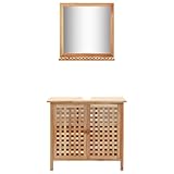 HETFTJN Waschbeckenunterschrank mit Spiegel Walnuss Massivholz 66 x 29 x 62 cm Gittertüren &...