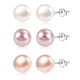 3 Paar Perlen Ohrstecker, Perlen Ohrringe 925 Sterling Silber für Damen Frauen Mädchen,...
