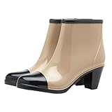 GALPADA Kurze Damen Gummistiefel mit Hohem Absatz Rutschfest Seitlicher Reißverschluss PVC...