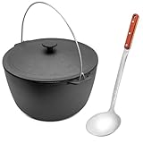 Gusseisen Topf 6 L mit Deckel und Schöpflöffel Kazan mit Bügel Schwenktopf Campingtopf...