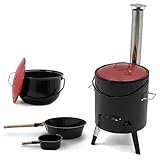 Muntel Gulaschkanone 14 Liter Gulaschkessel, Mit Zubehör Suppenkelle, mit Grillrost, Zwei Töpfe,...