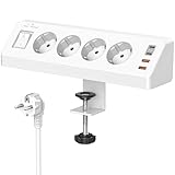 Tischsteckdose mit USB C (PD 20W), 8 in 1 Steckdosenleiste Schreibtisch mit Schalter, 4 Fach...