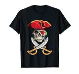 Piratenkopf Totenkopf mit Piratenhut gekreuzte Schwerter T-Shirt