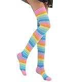 Myazs Lange Socken für Damen und Mädchen, Regenbogenfarben, bunte Streifen, Halloween, Cospla,...