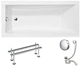 VBChome Acryl Badewanne 170x70 cm Weiß Rechteck Wanne Siphon Wannenfüße Design Modern...