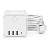 Mehrfachsteckdosenleiste mit 3 Fächern mit 1 USB-C und 3 USB-A, Mehrfachsteckdose mit...