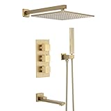 FKXSXAZ Luxuriöses Badezimmer-Set aus gebürstetem Gold mit Thermostat-Duschsystem, wandmontierter...