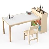Puecrof Kinderschreibtisch mit Stuhl aus Birkenholz – Kreativtisch mit Stauraum für Kinder zum...