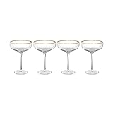 BUTLERS Champagner Gläser, Set 4x Champagnerschalen mit Goldrand und Rillen 400ml aus...
