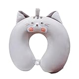 VICKYPOP Katzen-Nackenkissen, niedliches Cartoon-Gedächtnis, Baumwolle, gefüllt, U-förmiges...