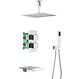 Duschset, Thermostat-Duschsystem, Deckenmontage, Chrom-Duscharmatur-Set, Badezimmer-Regenmischer,...