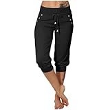 Generisch Jogginghose Damen 3/4 Lang - Baumwolle Sporthose Casual Capri Hose Leicht Einfarbig...