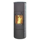 Kaminofen München XL Stahl gussgrau Speckstein 7kw Speicherofen mit Steinverkleidung Panoramatür...