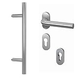 BASI | Komplettset für Haustür aus Edelstahl | Stoßgriff mit Beschlag und Abdeckungen |...