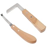 ibasenice 2 Stück Hufmesser mit Holzgriff Rechts Gebogenes und Gerades Hufschneidewerkzeug für...