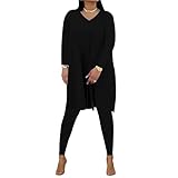HBQ 2-teiliges Damen-Outfit, Trainingsanzug, langärmelig, Tunika, Tops, figurbetont, hohe Taille,...