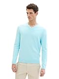 TOM TAILOR Herren Basic Pullover mit V-Ausschnitt aus Baumwolle, 34921 - Caribbean Turquoise, L