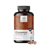 HealthyWorld Zimt mit Chrom und Zink - 240 Pflanzenkapseln - Vegetarisch - Hochdosiert - 4...