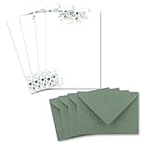 25 Briefpapier-Sets DIN A5 - Naturpapier in Creme mit Eukalyptus-Zweigen - mit Briefumschlägen DIN...