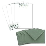 25 Briefpapier-Sets DIN A5 - Naturpapier in Creme mit Eukalyptus-Zweigen - mit Briefumschlägen DIN...