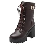 Damen-Stiefel mit Schnürung, Blockabsatz, Plattform, runder Zehenbereich, elegant, britischer Stil,...