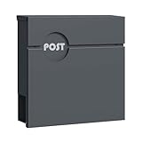 Wiltec Briefkasten Anthrazit V62 aus Stahl 37 x 11 x 37 cm, Wandbriefkasten mit Zeitungsfach und...