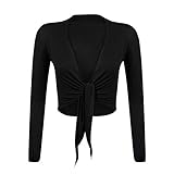 Gloop Damen Schöne, Elegante Bolero Jäckchen Langarm Bolero zum Knoten, Schwarz, M,Schwarz,M