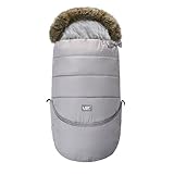 LAT Fußsack für Kinderwagen (Pelzkragen, Grau)
