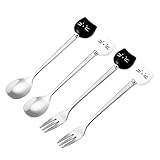 Bosiyrggrl Kaffeelöffel und Gabel in niedlicher Form, Dessertlöffel aus Keramik aus Edelstahl,...