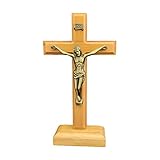 Mxming Katholisches Holzkreuz mit Ständer Tischkreuz religiöses christliches stehendes Kruzifix...