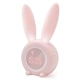 Homealexa Kinder Lichtwecker Cute Rabbit Kinderwecker Creative Nachttischlampe Snooze-Funktion,...