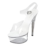 Poo4kark Sexy Super High Heels mit wasserdichten Plateausandalen, transparente Kristallschuhe, 15 cm...