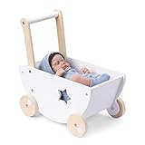 Navaris Puppenwagen aus Holz in Weiß - Kinder Baby Puppen Wagen Lauflernwagen - für Mädchen und...