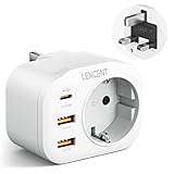 LENCENT Reiseadapter Netzadapter UK Adapter England Deutschland Stecker, mit 2 USB QC3,0 + 1 Typ-C...