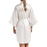 Bademantel Damen Leicht,Damen Hochzeitsfeier Team Braut Robe Buchstaben Kimono Satin Pyjama...