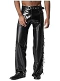 MSemis Herren Western Cowboy Kostüm Chaps Kunstleder Hose Fringed Quaste Pants Hollow Tassels...