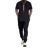 Generisch Herren Leinenhemd-Sets Outfits 2-teilig Hemden Langarm Lose Yogahose Strandkleidung...