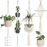 Aurafly 4 Stück Beige Hängetopf für Pflanzen Boho Deko Makramee Hängeampel mit 8 Haken Makramee...