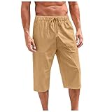 WAZHAKU Cargohose Herren Kurz 3/4 Shorts Outdoor Bermuda Kurz Hose Elastische Taille Arbeitshose mit...