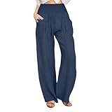 Generisch Sommerhose Damen Leichte Leinenhose Bequeme Palazzo Hose Plissee Freizeithose High Waist...